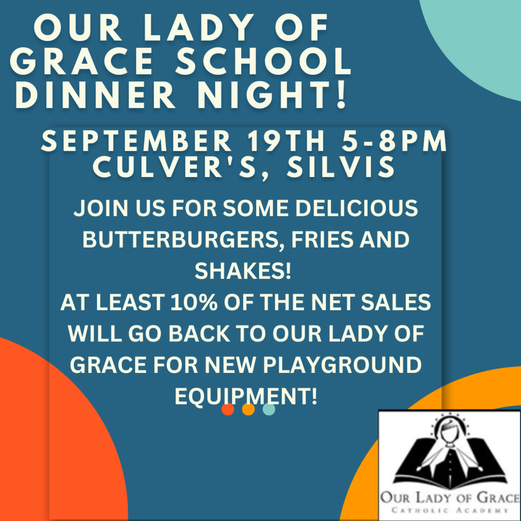Sick of cooking dinner?  Join us on September 19th for dinner at Culver's in Silvis.  We will receive at least 10% of the net sales from 5-8 pm that night.