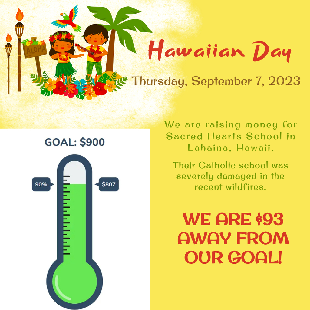 We are just $93 away from our goal.  Please pray about it and if you are able to, please make a donation.  https://hawaiian-day.cheddarup.com
